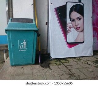 Trash Can In A Roadside Park, Central Java-Indonesia. 02-21-2019