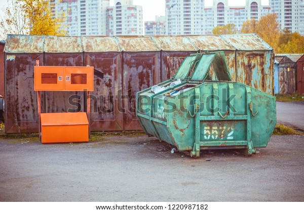 Trash Cans Garage Parking Stock Photo Edit Now 1220987182