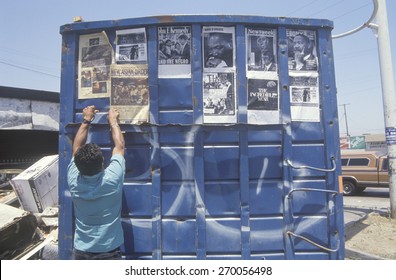 Trash Dumpster Used As Community Bulletin Board, South Central Los Angeles, California