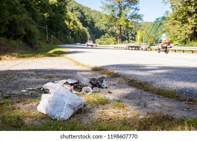 Trash And Litter Along The Roadside And In Nature.