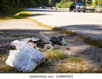 Trash And Litter Along The Roadside And In Nature.