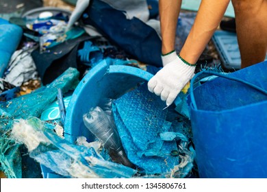 Trash / Rubbish / Single Use Plastics Washed Up On Butterfly Beach In The City Of Hong Kong. Taken During A Beach Clean Up.