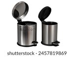 Trashcan with Hinged Lid. Bucket stainless, steel trash can or garbage can for kitchen or office. Touch-free pedal rubbish waste bin