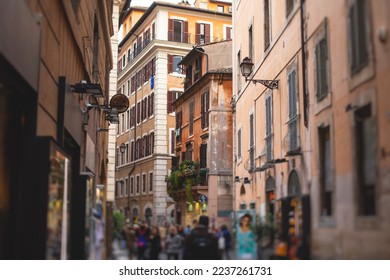 Trastevere district, Rome, Italy, view of rione Trastevere, Roma, with historical narrow streets, Municipio I, west bank of Tiber in Rome, Lazio, Italy, streets with restaurants and architecture