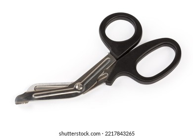 Trauma Shears With One Serrated Blade For Cutting Clothing Of Injured People On A White Background
