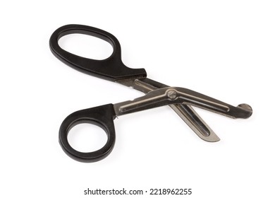 Trauma Shears With One Serrated Blade For Cutting Clothing Of Injured People On A White Background
