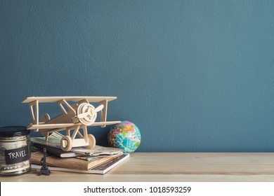 Travel Accessories And Items On Wooden Table And Copy Space, Travel Concept