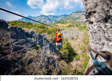 Travel, Adventure, Mountain Climbing, Zipline Laos The Rock Viewpoint At Phou Pha Marn.focus All