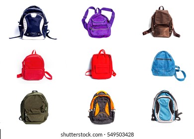 Travel bags and backpacks for leisure activities.Collection school bag isolated on white background. - Shutterstock ID 549503428