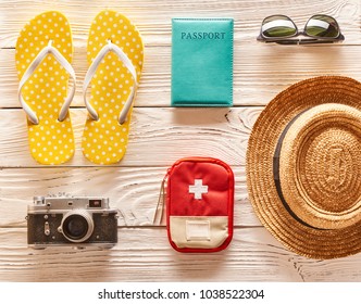 Travel And Beach Items Flat Lay Still Life 