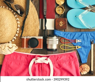 Travel And Beach Items Flat Lay Still Life 