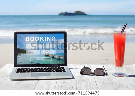 travel booking, hotels and flights reservation on the screen of computer