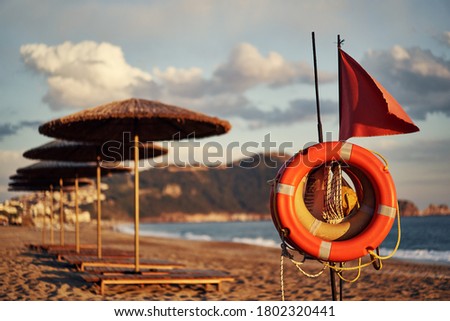 Travel by Turket. Safety buoy circe on the sea beach.