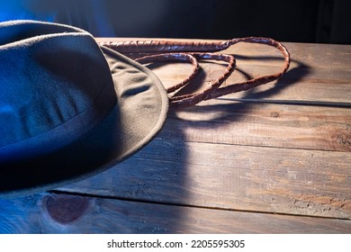 Travel Concept Background Indiana Jones Style Hat And The Whip