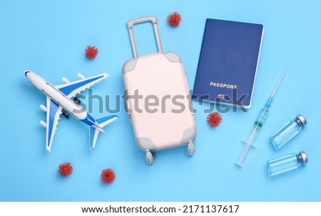 Travel concept during covid 19 period, vaccination. Top view