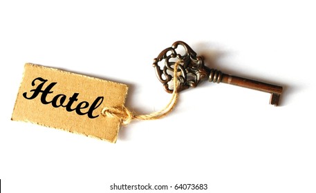 travel concept with hotel key and tag or label