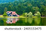 Travel Concept photo. Turkey Bolu Golcuk lake view.