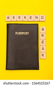 Travel Concept Showing A Passport On A Yellow Background With A Sign Reading Winter Break