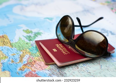 Travel Concept, Two Passports On The Map Of Europe