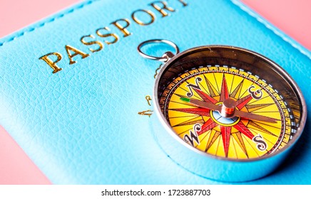 Travel Concept. Vintage Compass On Passport. 