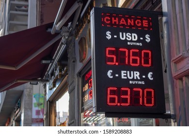 Travel Currency Exchange Counter Service. Money Exchange Shop In Turkey For Visitor And Tourist.