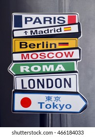 Travel Destinations Sign On A Grey Wall Background.