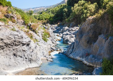 travel to Italy - Alcantara river in Gole dell Alcantara in Sicily in summer day