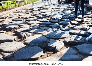 Travel To Italy - Cobble Stone In The End Of Ancient Appian Way (via Appia) On Roman Forum In Rome City