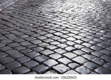 Travel To Italy - Cobble Stone Pavement In Medieval District Of Rome City