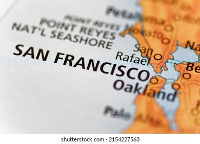 Travel map of the coast of California showing San Francisco, USA