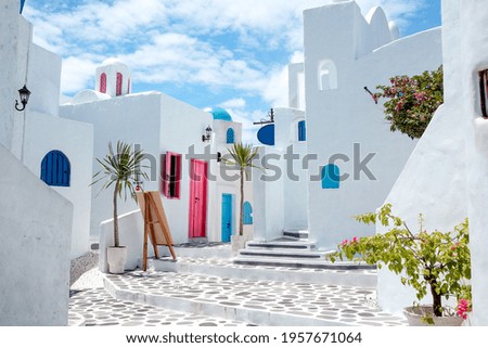 Travel mediterranean aegean of traditional cycladic Santorini white houses