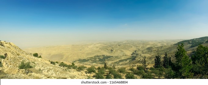 Travel to Middle East country Kingdom of Jordan - above view of Holy Land from Mount Nebo