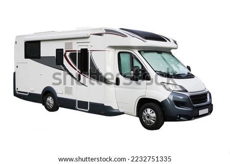 Travel motorhome family car camping truck isolated on white background.