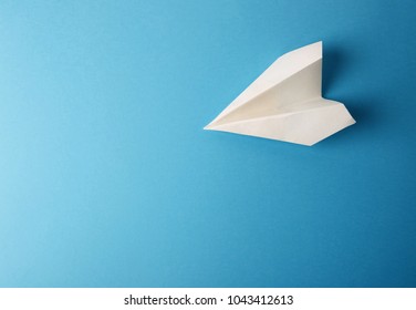 Travel Plane Concept.Mockup Design Of Travel Concept With Plane On Blue Color Background With Blank Empty Space For Copy Space