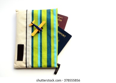 Travel Pouch With Passports And Airplane