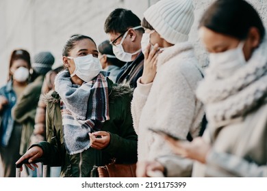 Travel Restriction, Covid And Face Mask Requirement For Protection. Illness And Public Safety Problems With Commute In Crowd. Risk Of Infection With Global Sickness Or International Disease.