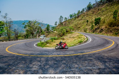 Travel Riding A Motorcycle On The Road, In Pai Maehongson Thailand.