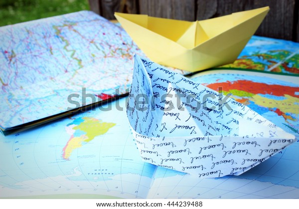 Travel Round World Theme Paper Ship Stock Photo Edit Now