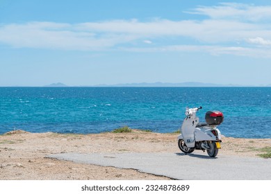 Travel to the seaside. Vacation on the motorcycle. - Shutterstock ID 2324878689