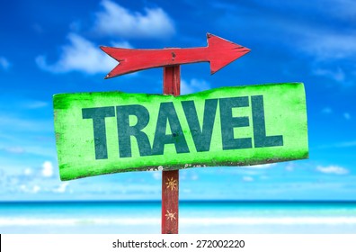 Travel Sign With Beach Background