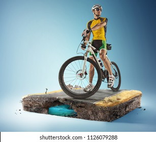 Travel and sports background. 3d illustration with cut of the ground and the desert road. 