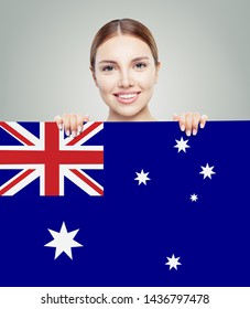 Travel And Study In Australia Concept With Pretty Girl Student With Australian Flag 