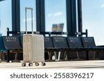 Travel, The suitcases in an empty airport hall, traveler cases in the departure airport terminal waiting for the area, vacation concept, blank space for text message or design, luggage for travel.