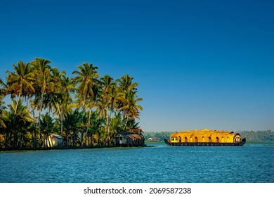 Travel Tourism Kerala Background - Houseboat On Alleppey Backwaters. India.Kerala Houseboat Image