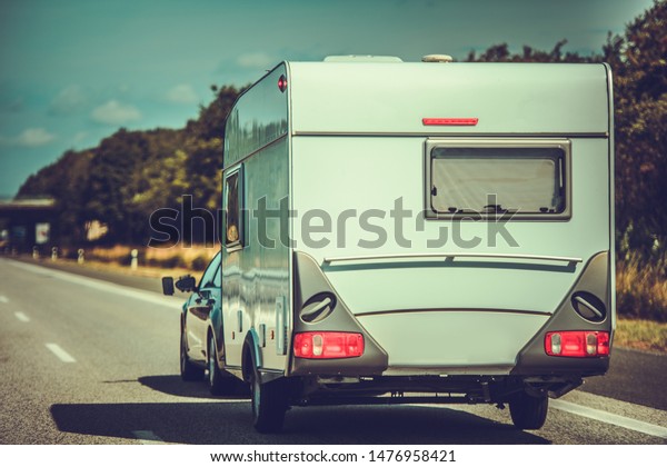 Travel Trailer Caravaning. Summer Vacation\
Family Road Trip. Recreational Vehicle\
Theme.