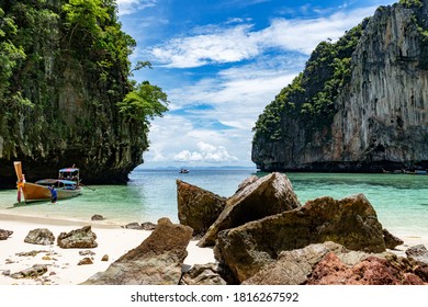 Travel vacation summer background of Beautiful Phi Phi island in Krabi Province Thailand amazing view of loh samah bay