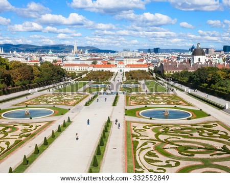 travel to Vienna city - skyline and Belvedere gardens, Austria