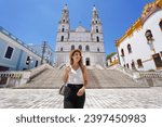 Traveler girl visiting the historic center of Porto Alegre, Rio Grande do Sul, Brazil