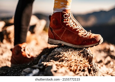 Traveler hiking  with backpacks. Hiking in mountains. Sunny landscape. Tourist boots having fun and enjoying wonderful breathtaking mountain view - Powered by Shutterstock