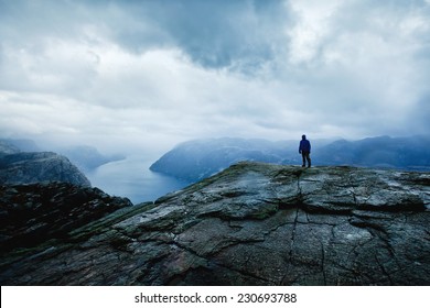 Traveler On The Top Of The Mountain With Panoramic View